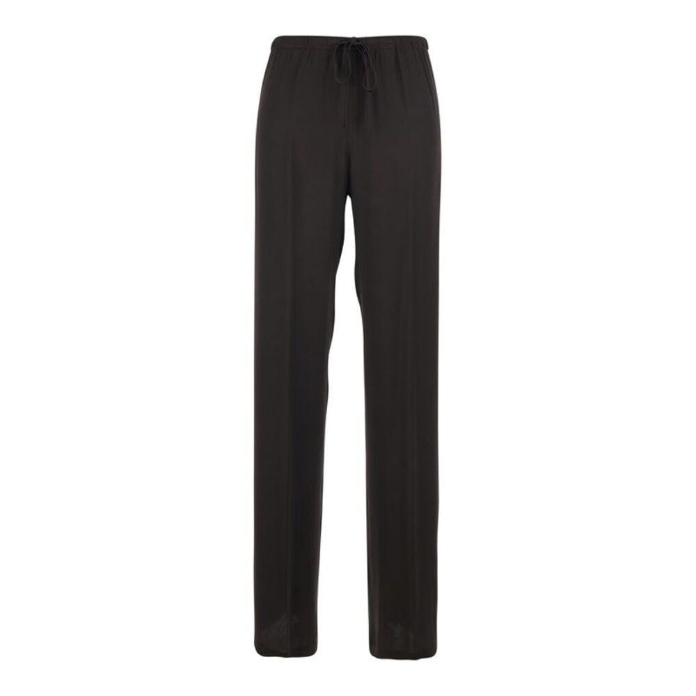 Semicouture Women Brown Pants With Elastic Drawstring Waist In Silk Blend Woman